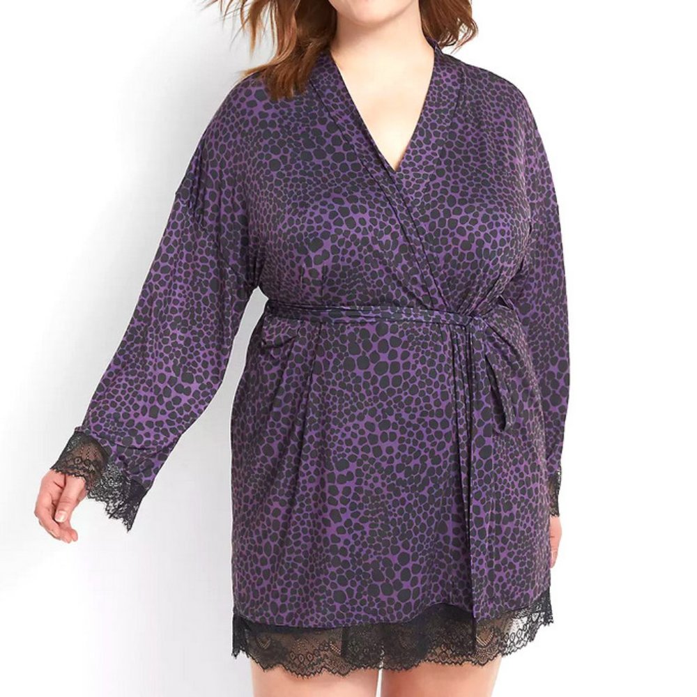 Cacique by Lane Bryant Purple Animal Print Lace Robe Size 22/24